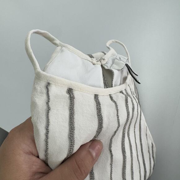 Joie Silk‎ Tank Top Womens XS White Silver Zelpha Striped Sheer Blouse Silk - Picture 10 of 10